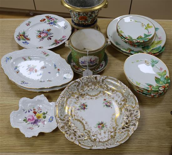 A Victorian strawberry set, two cache pots and sundry ceramics